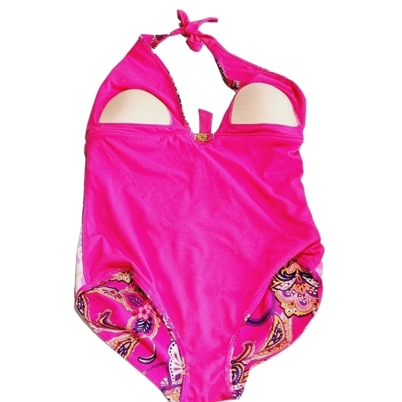 JACLYN Smith Plus Size Pink Paisley One Piece Tie Backs Swim Suit Size 14 - Picture 7 of 9